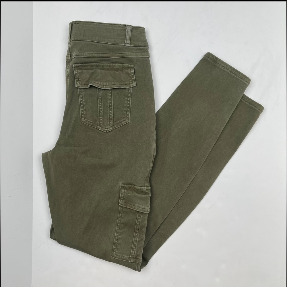 SPANX Stretch Twill Ankle‎ Cargo Pants Dark Green Large Tall Utility High Rise